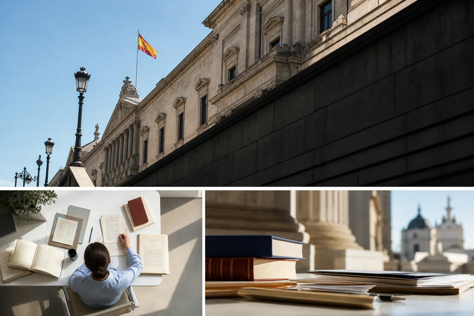 Arquitectura institucional española bajo un cielo azul